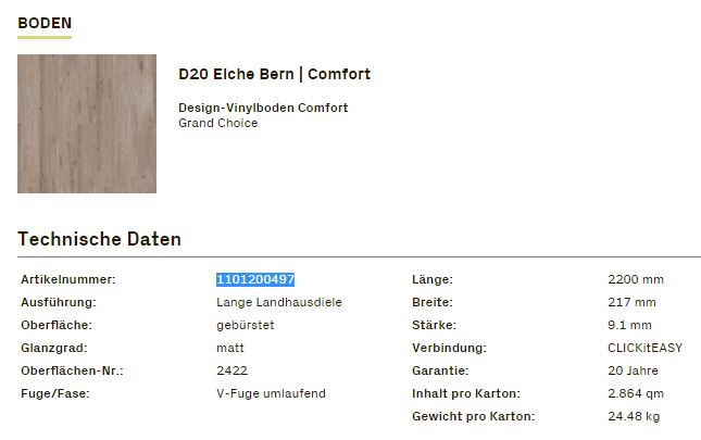 TerHürne Design-Vinylboden Grand Choice COMFORT Art. 1101200497 Eiche Bern  9,1 mm