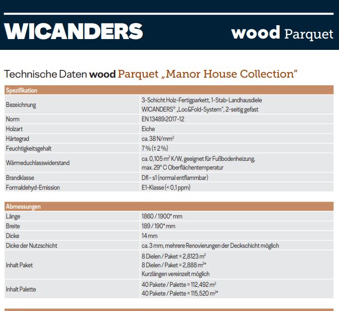 Wicanders Parkett Landhausdiele Manor House RW04453 Art. 82000288 Fane Eiche rustikal 1-Stab 14 mm