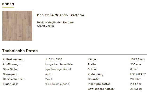 Ter Hürne Grand Choice PERFORM Designvinyl Art. 1101240300 Eiche Orlando 6 mm