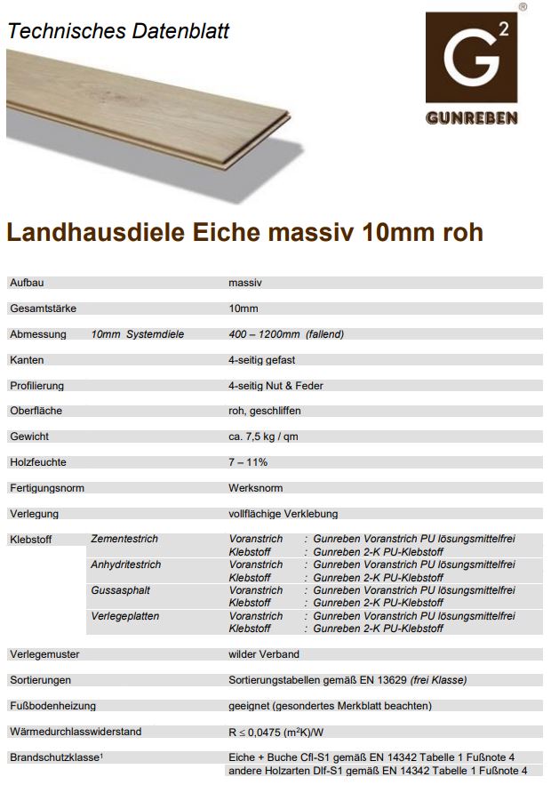 Gunreben Landhausdiele Eiche markant rustikal 10 mm roh Art.4101103500  Länge 400-1200 mm