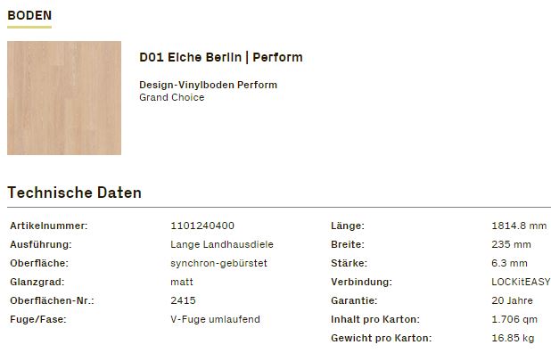 TerHürne Design-Vinylboden Grand Choice PERFORM Art. 1101240400 Eiche Berlin 6,3 mm