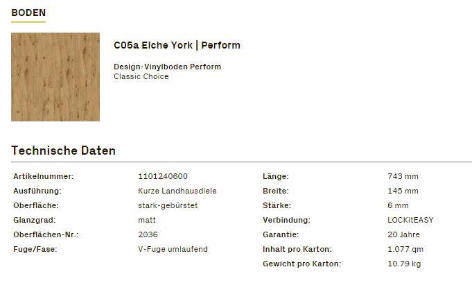 TerHürne Design-Vinylboden Classic Choice kurze Landhausdiele PERFORM Art.1101240600 Eiche York 6 mm